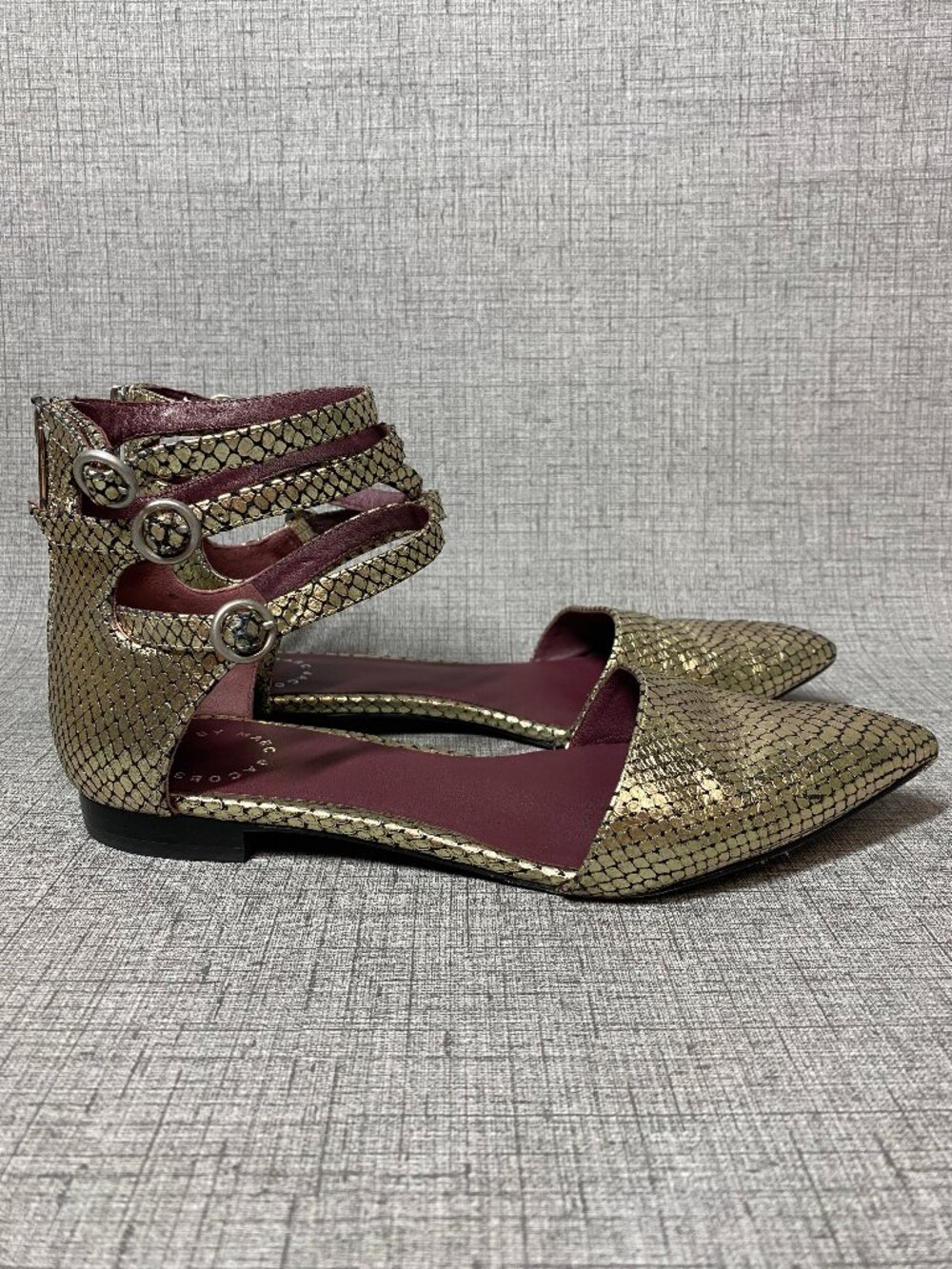 Marc by Marc Jacobs | Minetta Metallic Gold Pointed Toe Ankle Strap Flats 38